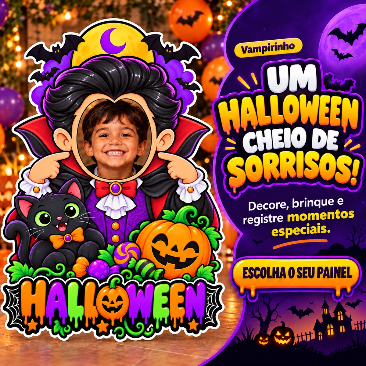 Painel Halloween Vampirinho — Chamada para ação