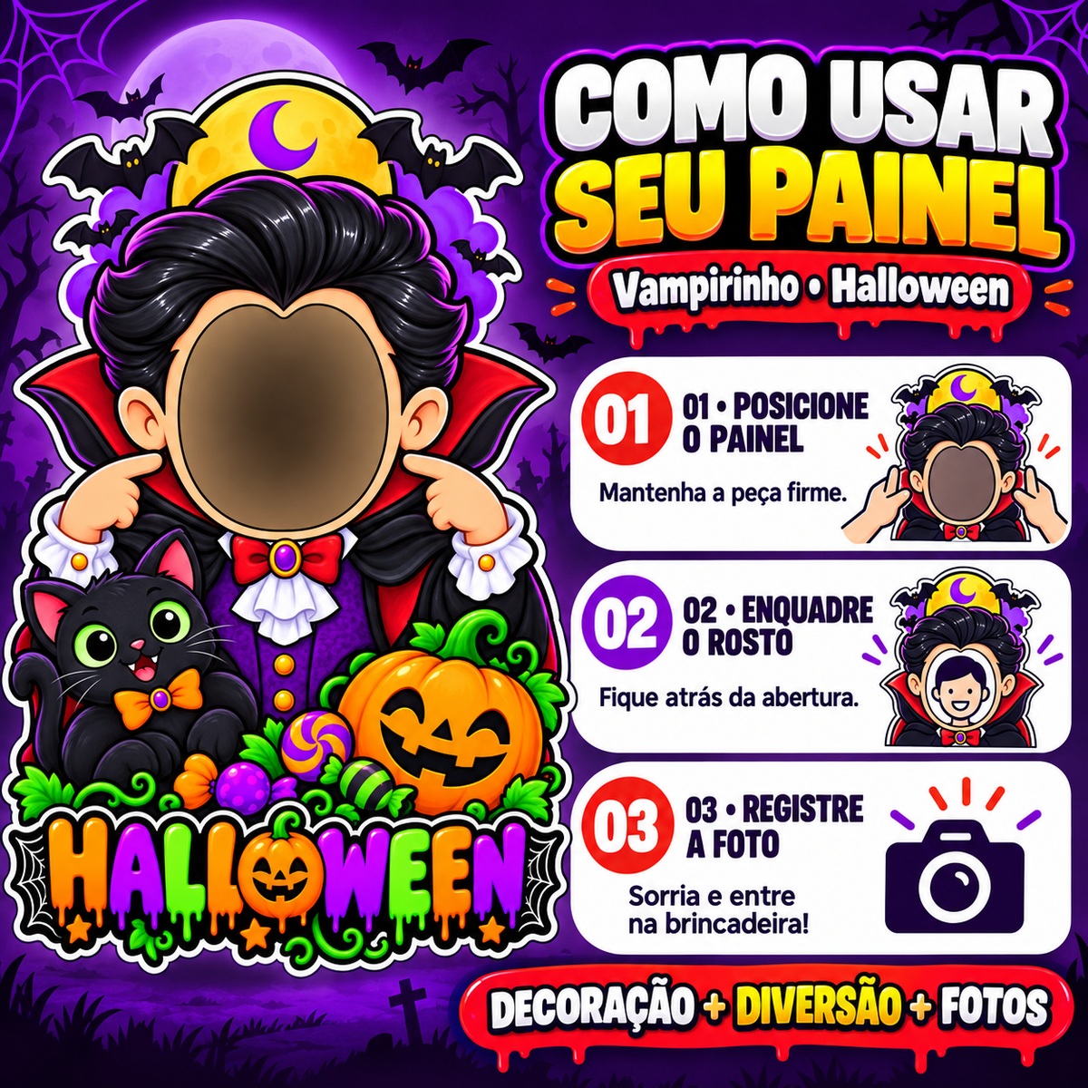 Painel Halloween Vampirinho — Montagem / como usar