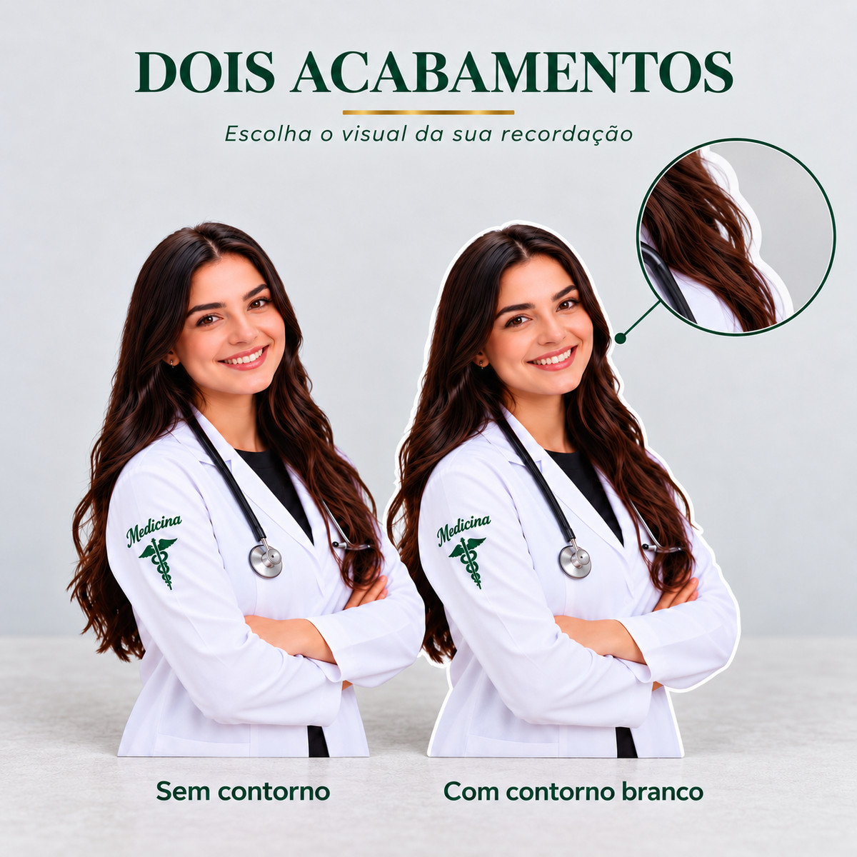 Detalhe dos acabamentos com e sem contorno branco no display de mesa