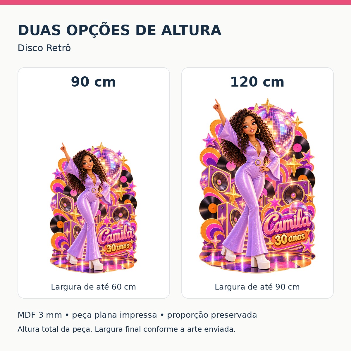 Disco Retrô — Tamanhos