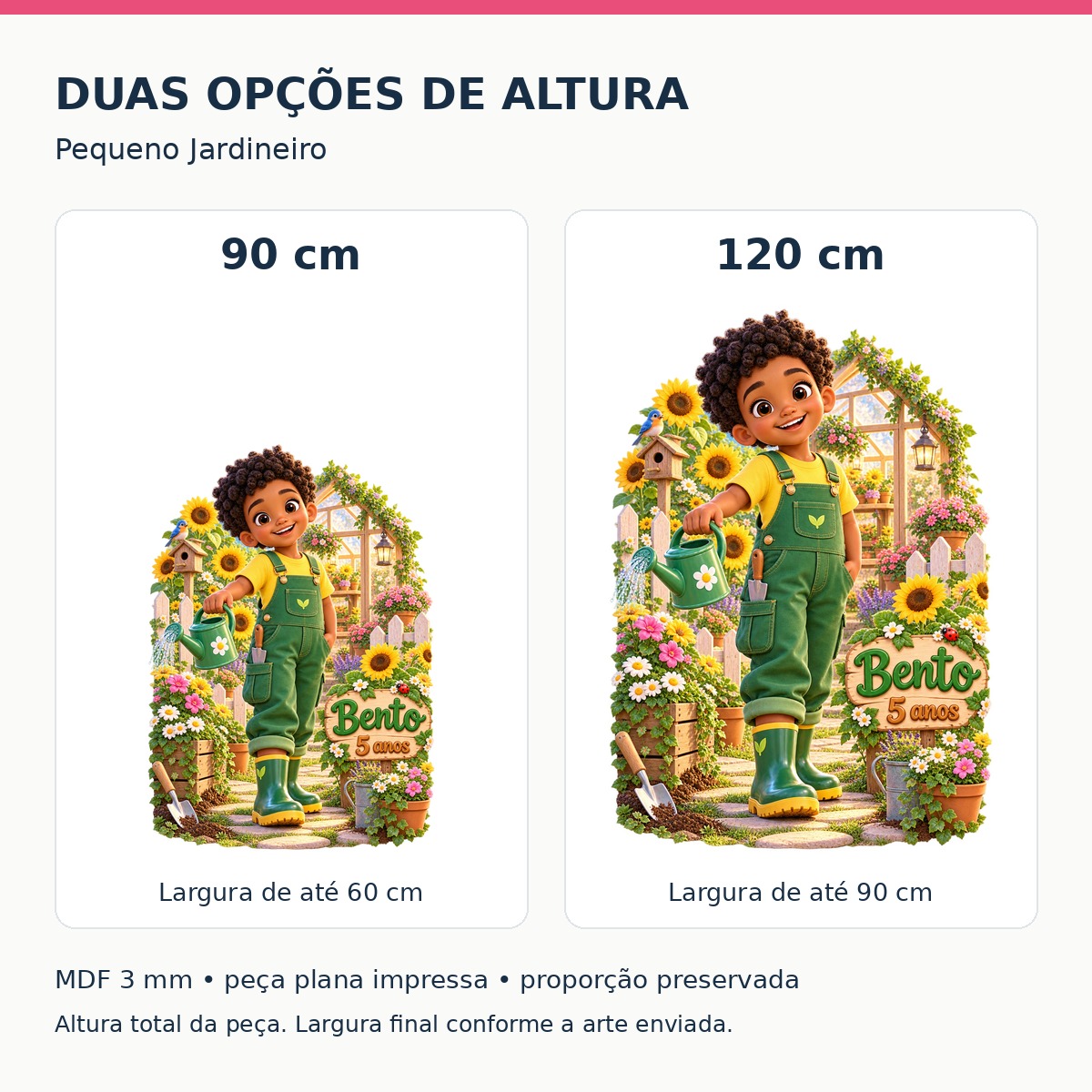 Pequeno Jardineiro — Tamanhos