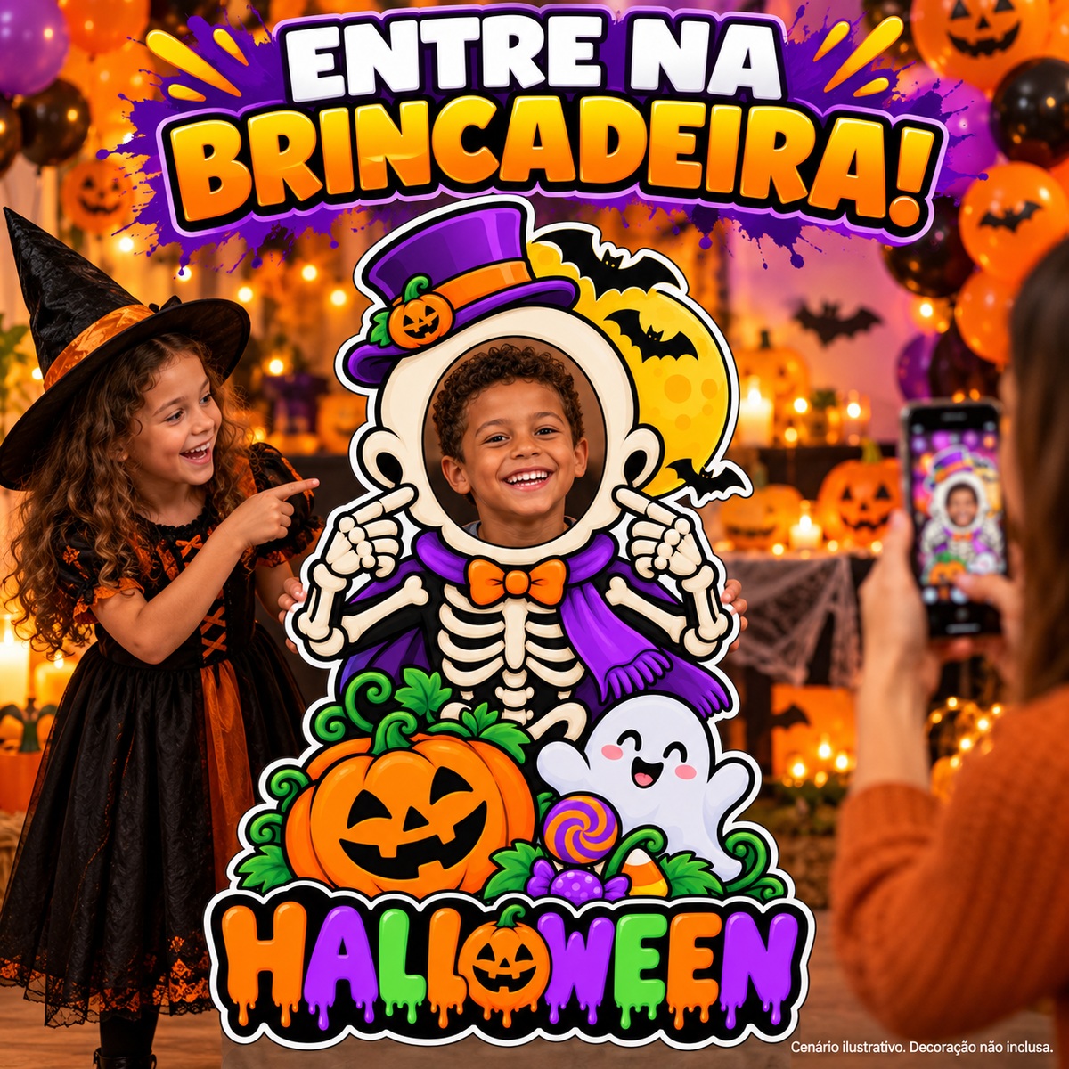 Painel Halloween Esqueletinho — Aplicação