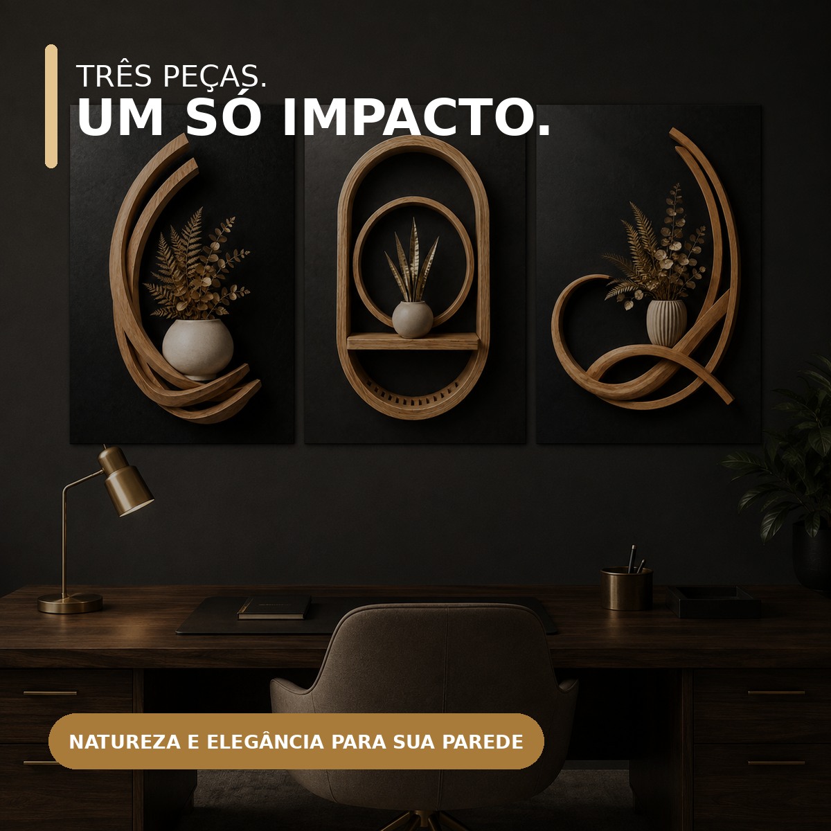Três quadros Jardim Imperial com destaque para as cores da arte