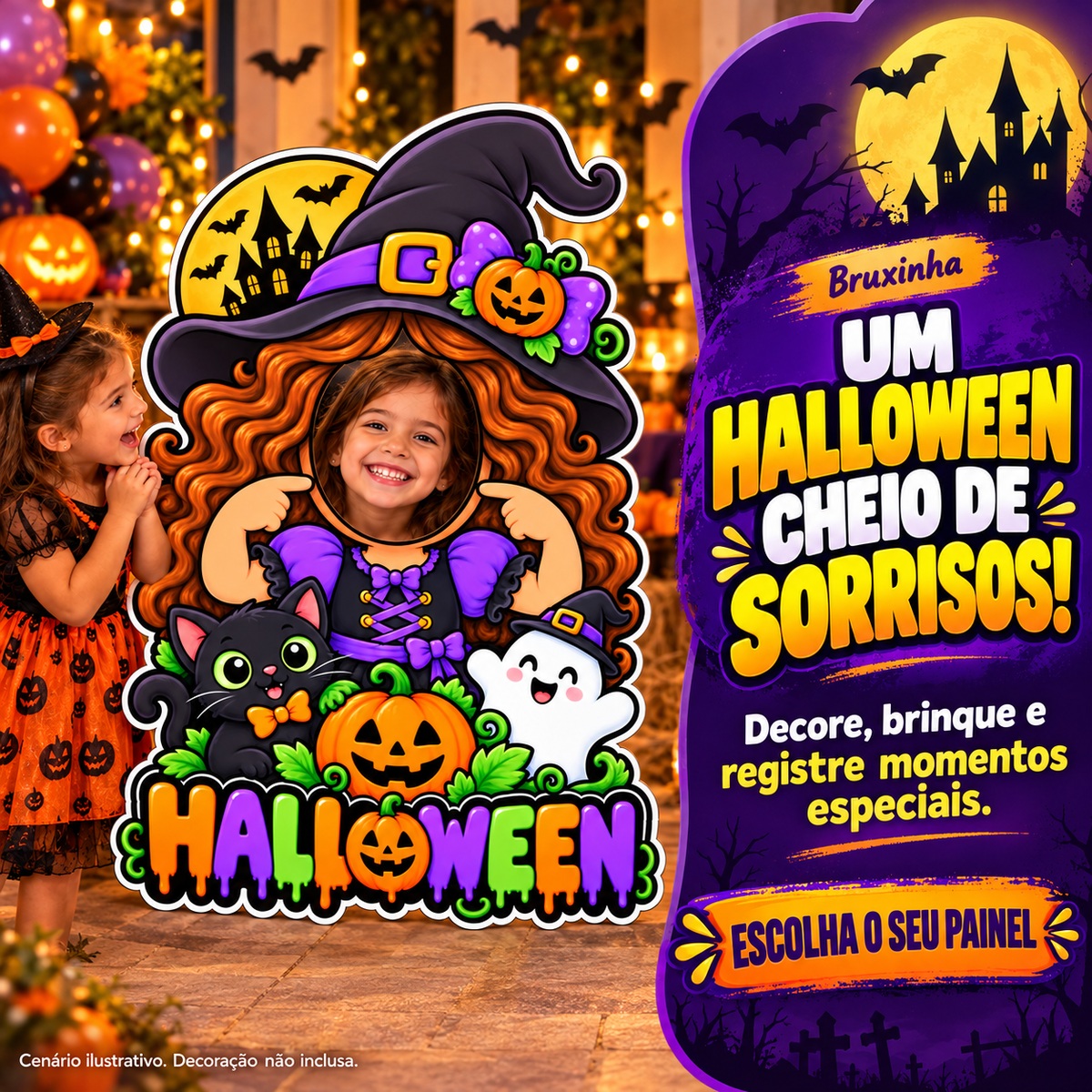 Painel Halloween Bruxinha — Chamada para ação