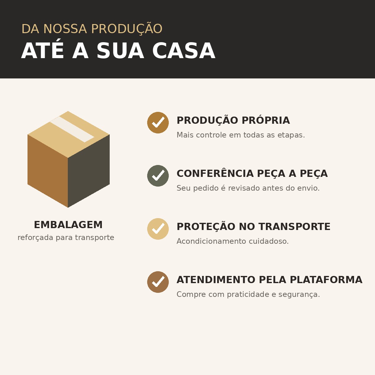 Etapas de produção e embalagem do trio Essência Dourada