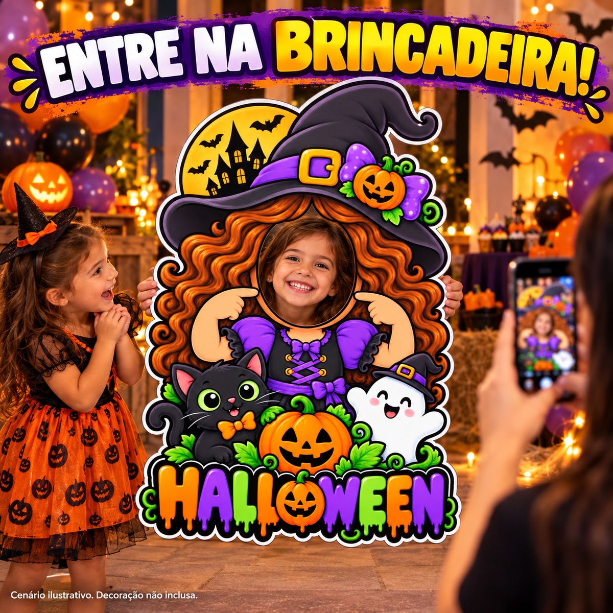 Painel Halloween Bruxinha — Aplicação