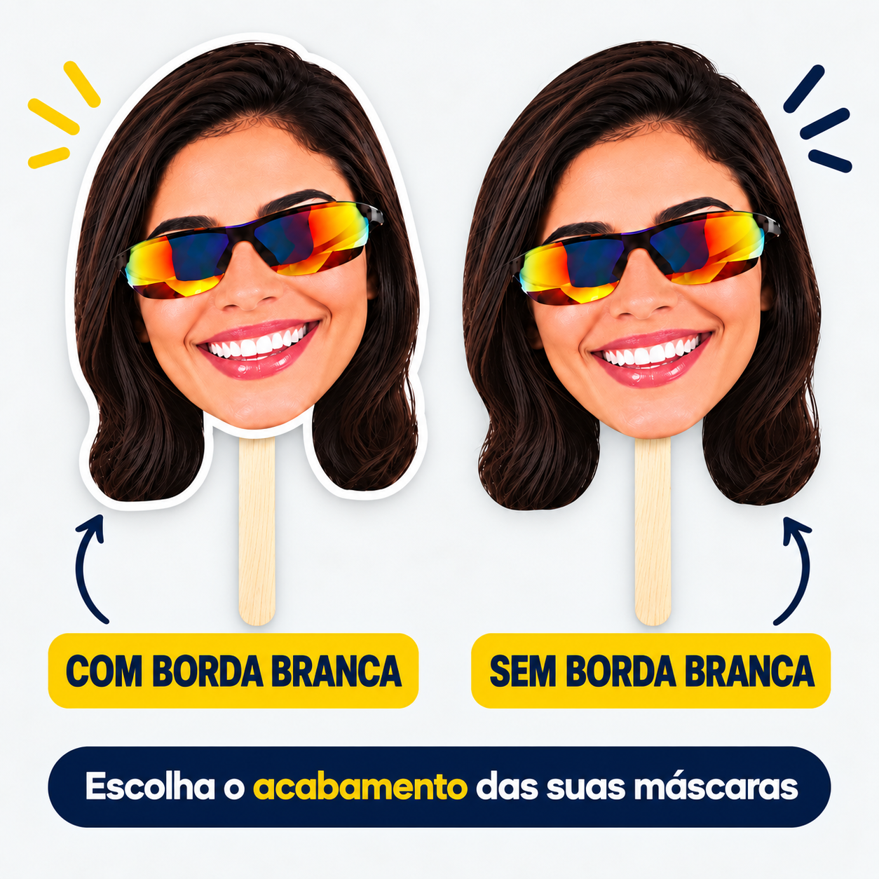 Convidados com máscaras personalizadas e chamada para personalizar