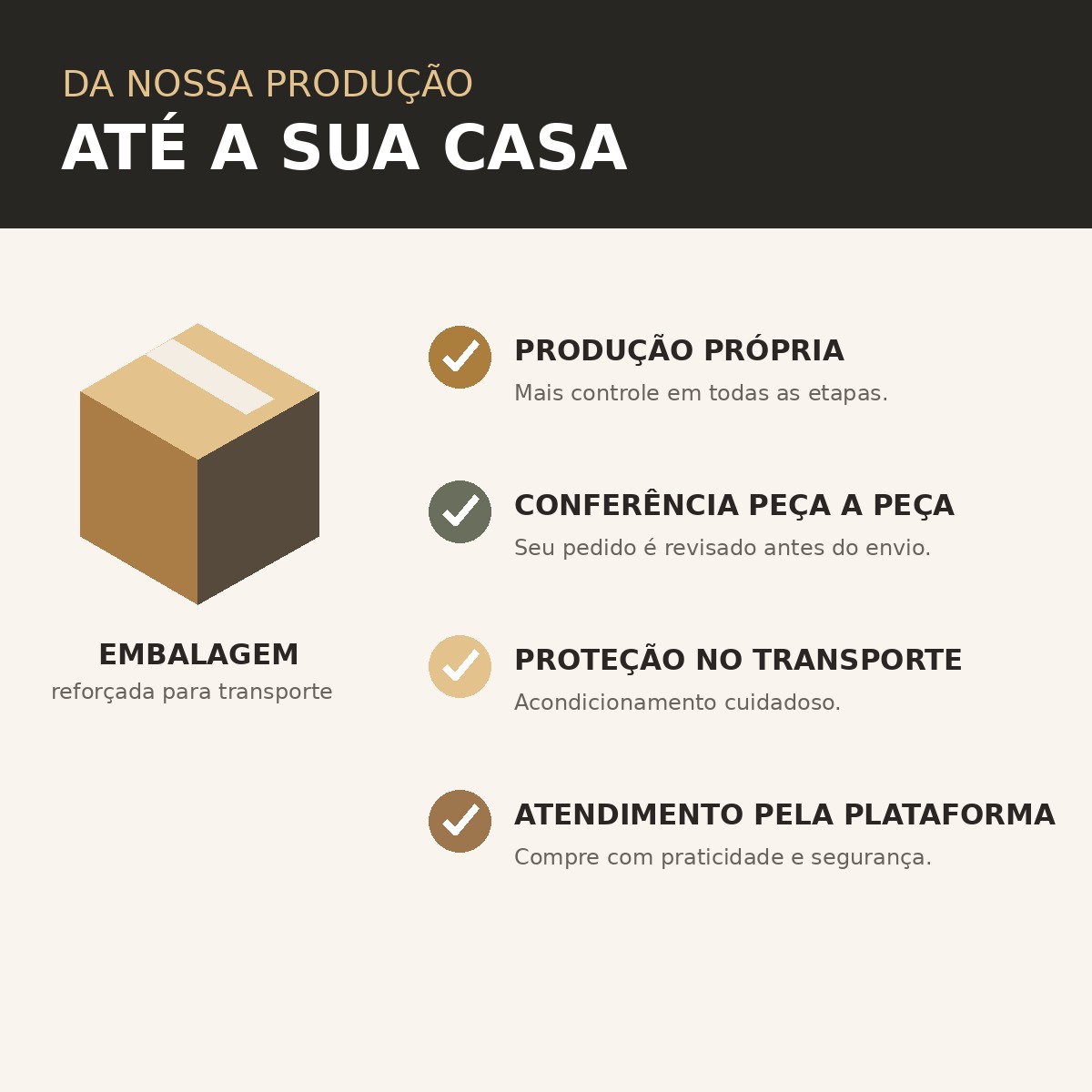 Etapas de produção e embalagem do trio Bosque Dourado