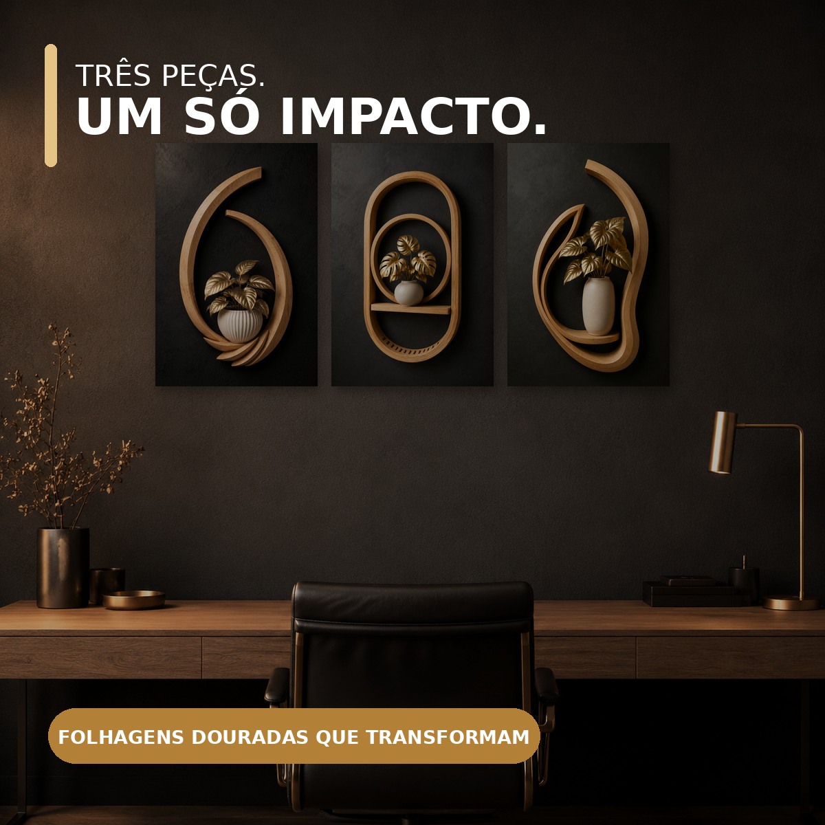 Três quadros Monstera Imperial com destaque para as cores da arte