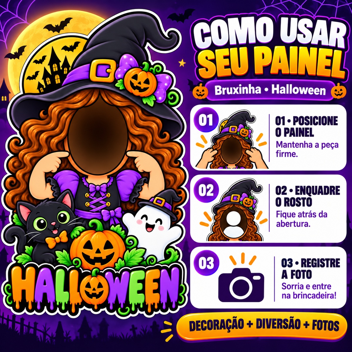 Painel Halloween Bruxinha — Montagem / como usar
