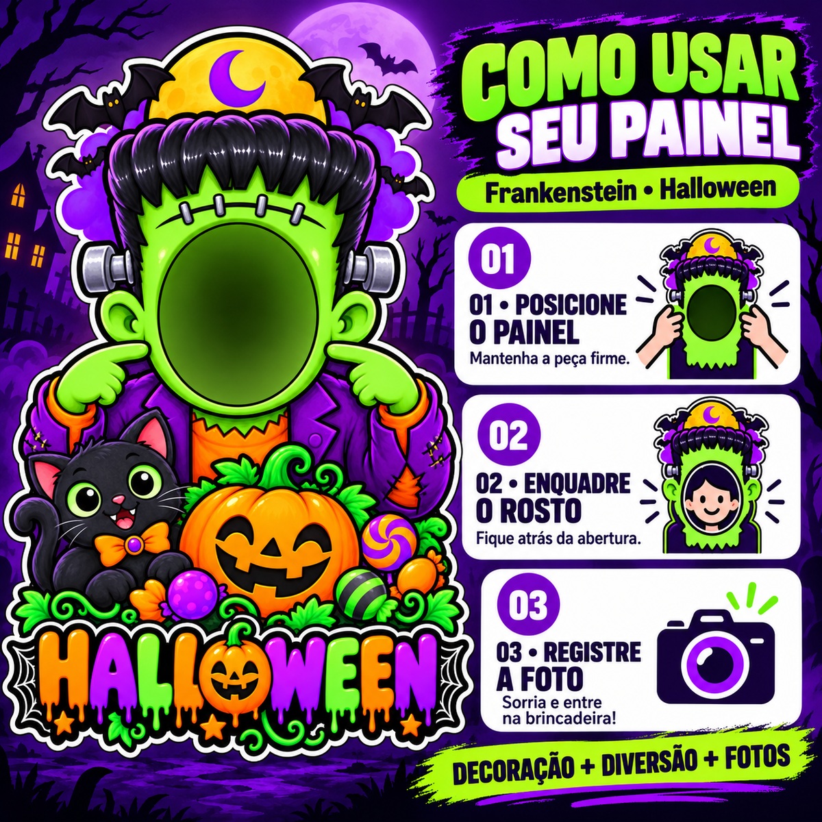 Painel Halloween Frankenstein — Montagem / como usar