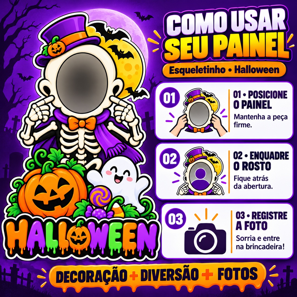Painel Halloween Esqueletinho — Montagem / como usar