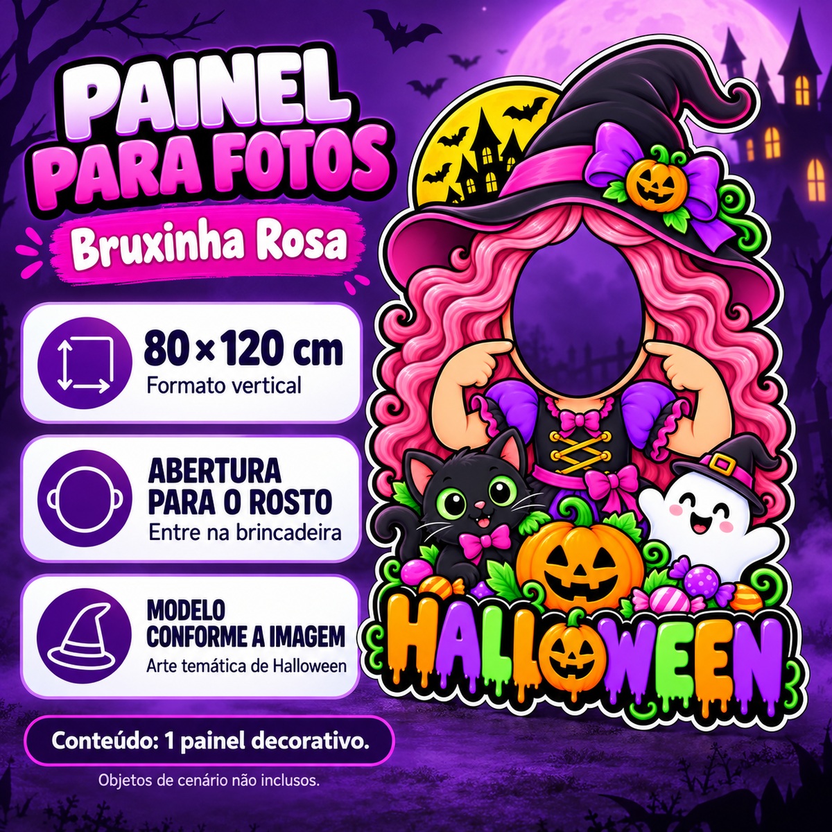 Painel para Fotos Halloween — Bruxinha Rosa — imagem 6