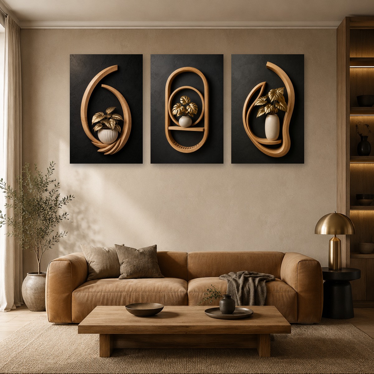Trio Monstera Imperial aplicado em ambiente decorado