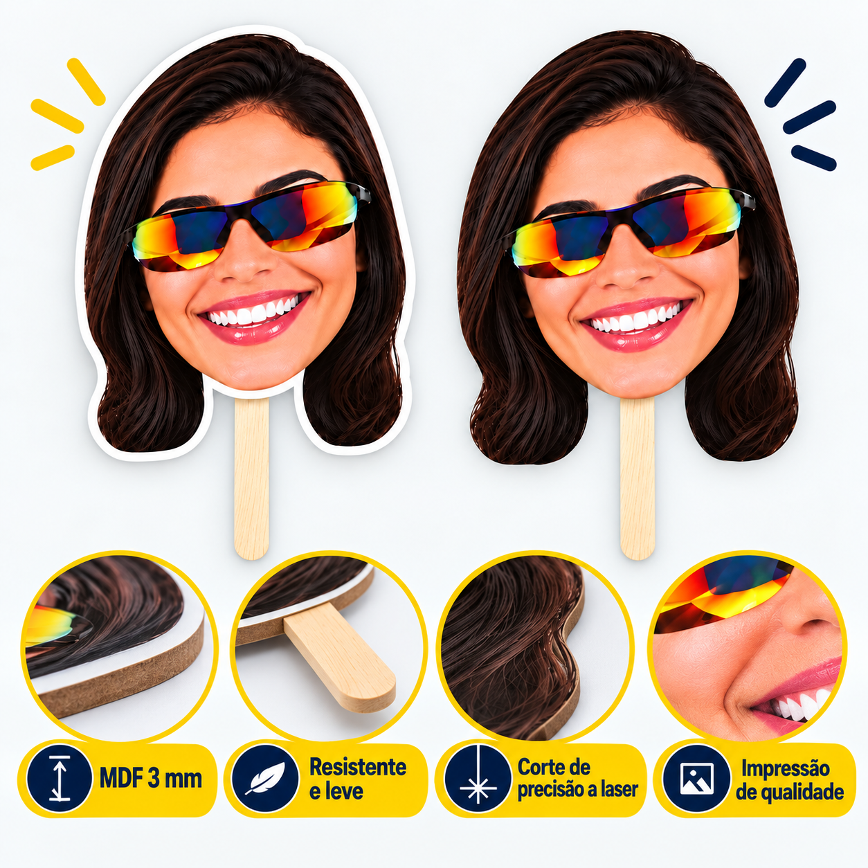 Detalhes do MDF de 3 mm, corte e impressão das máscaras