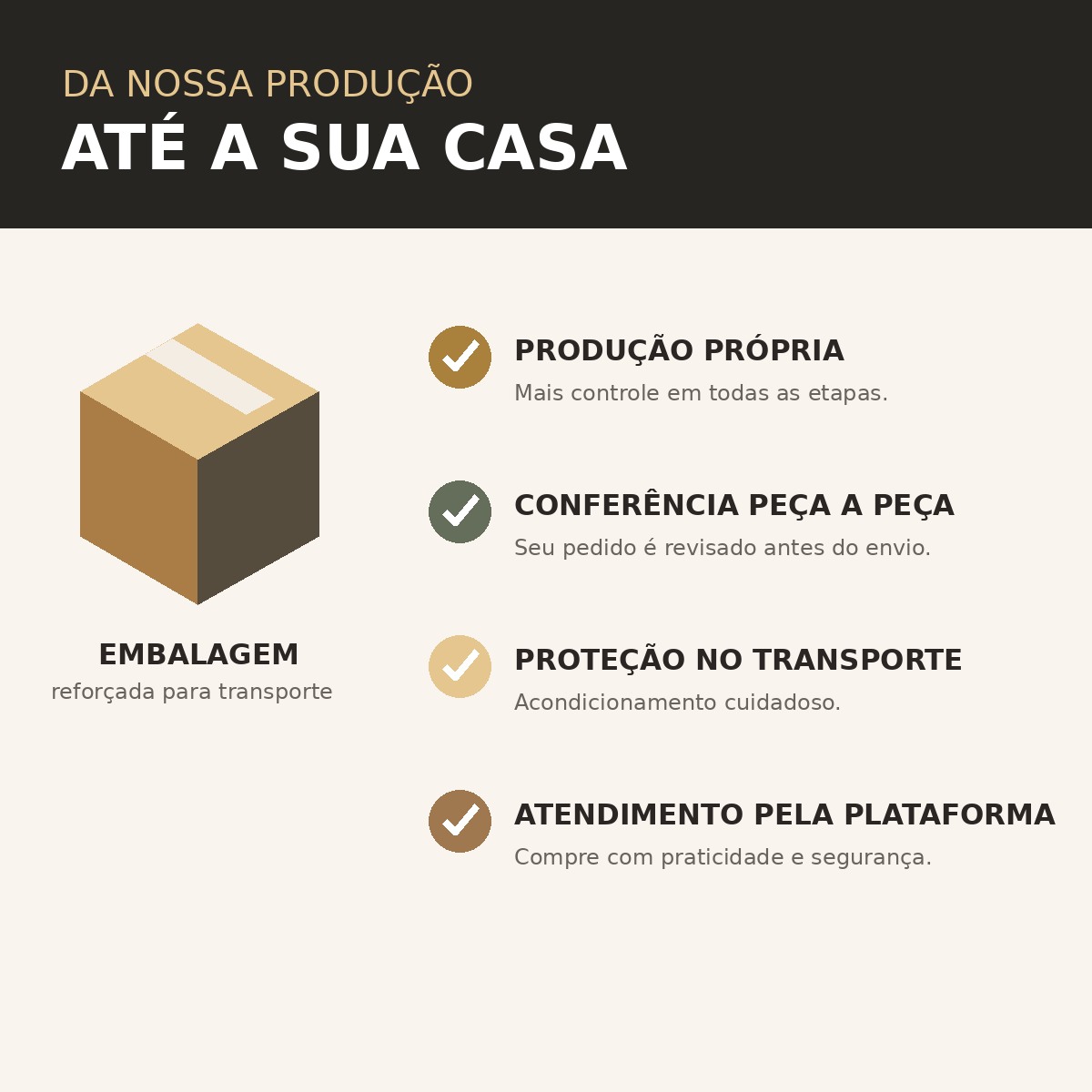 Etapas de produção e embalagem do trio Oásis Dourado