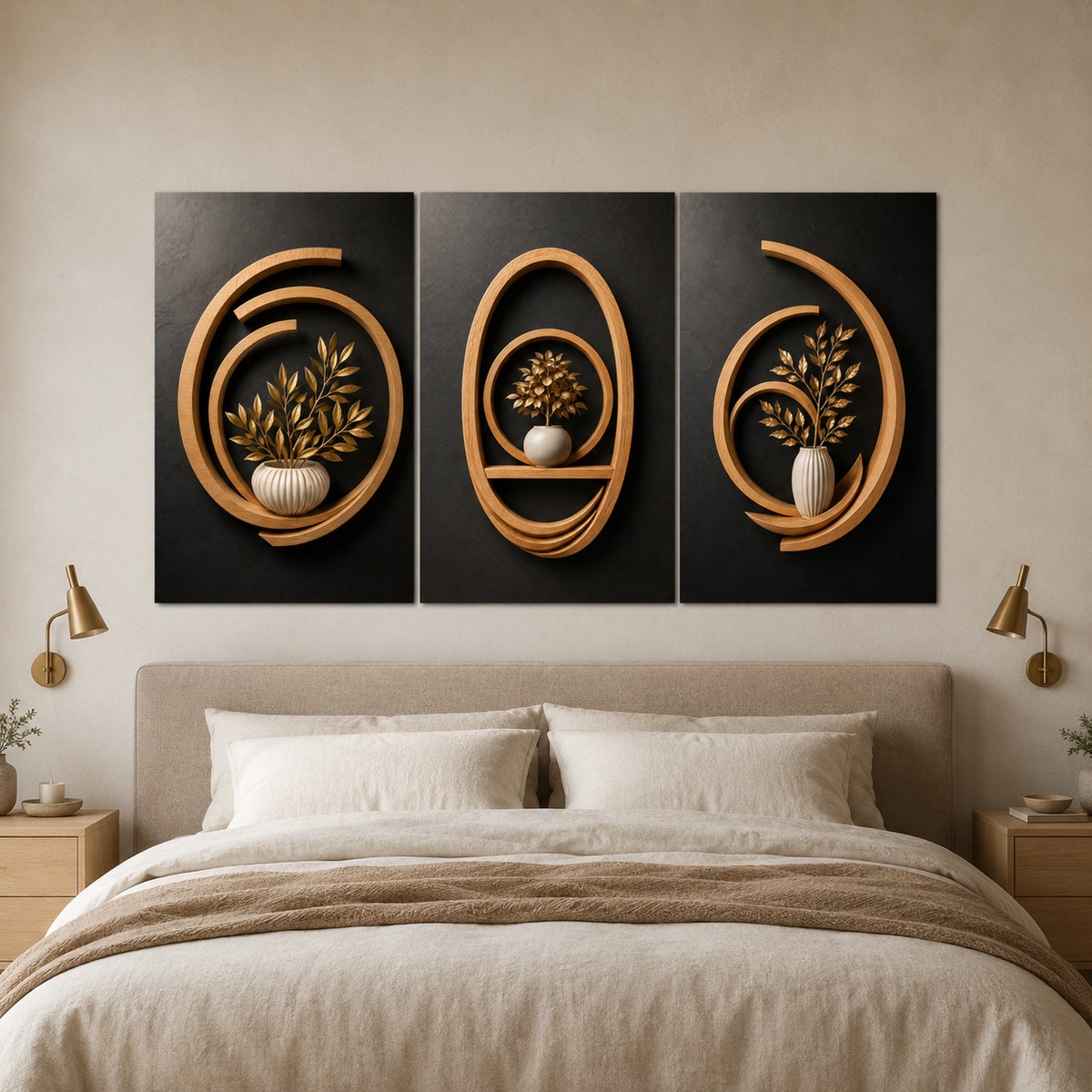 Trio Bosque Dourado aplicado em ambiente decorado