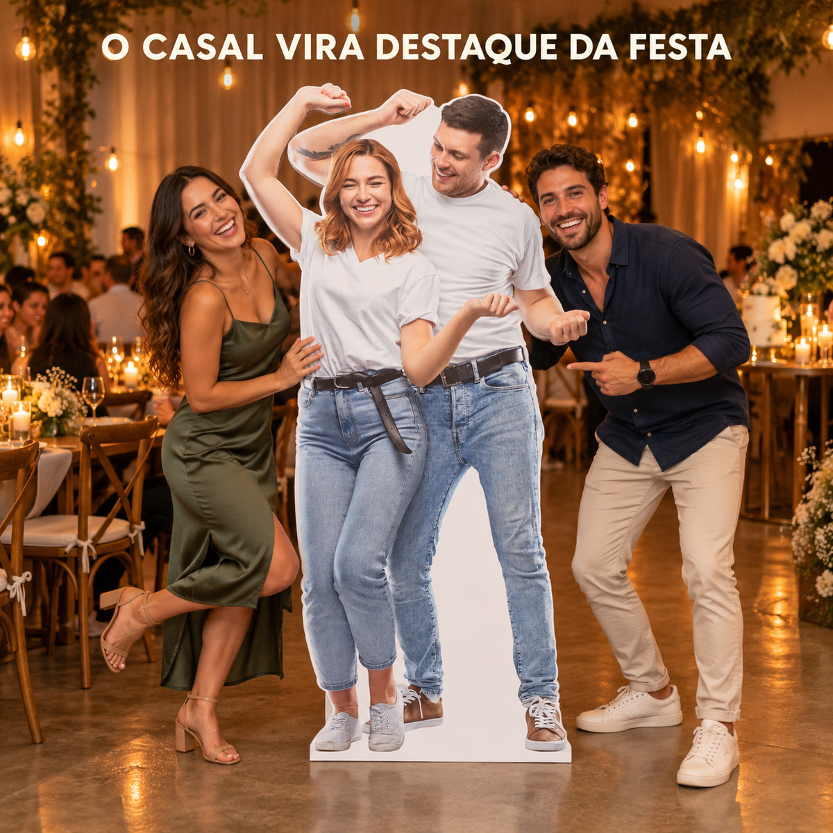 Totem de casal aplicado na decoração de festa