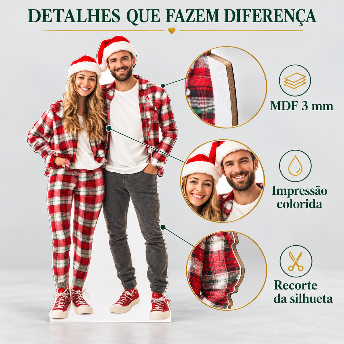 Detalhes ilustrativos do material e acabamento do totem de casal
