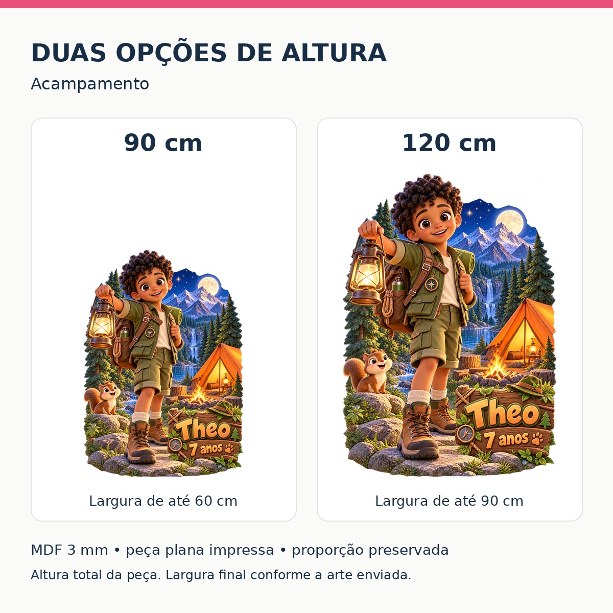 Acampamento — Tamanhos